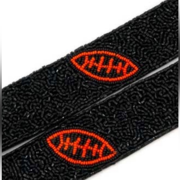 Red/Black Seed Bead Football Embossed Bag Strap. - Picture 2 of 3